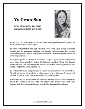 Yu Gwan-Sun Hero Biography