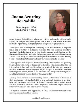 Juana Azurduy de Padilla Hero Biography