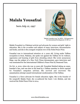 Malala Yousafzai Hero Biography