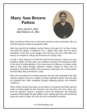 Mary Ann Brown Patten Hero Biography