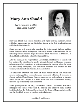 Mary Ann Shadd Hero Biography