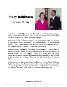 Mary Robinson Hero Biography