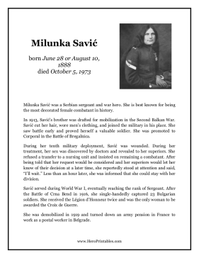 Milunka Savic Hero Biography