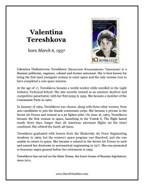 Valentina Tereshkova Hero Biography